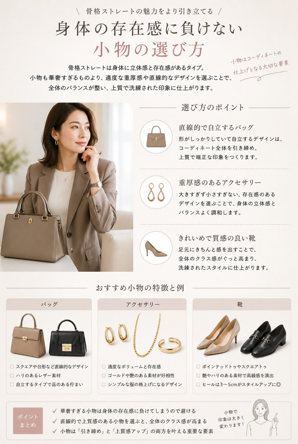身体の存在感に負けない小物の選び方