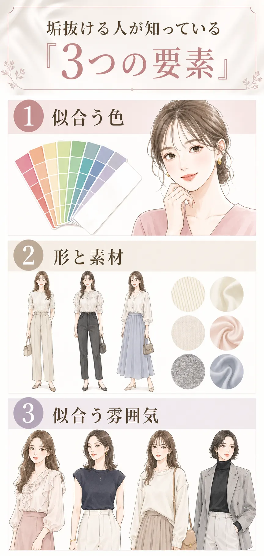 似合う色・形と素材・雰囲気の3つの要素