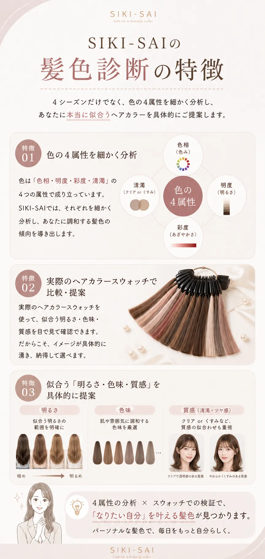 色の4属性とヘアカラースウォッチを使うSIKI-SAIの髪色診断
