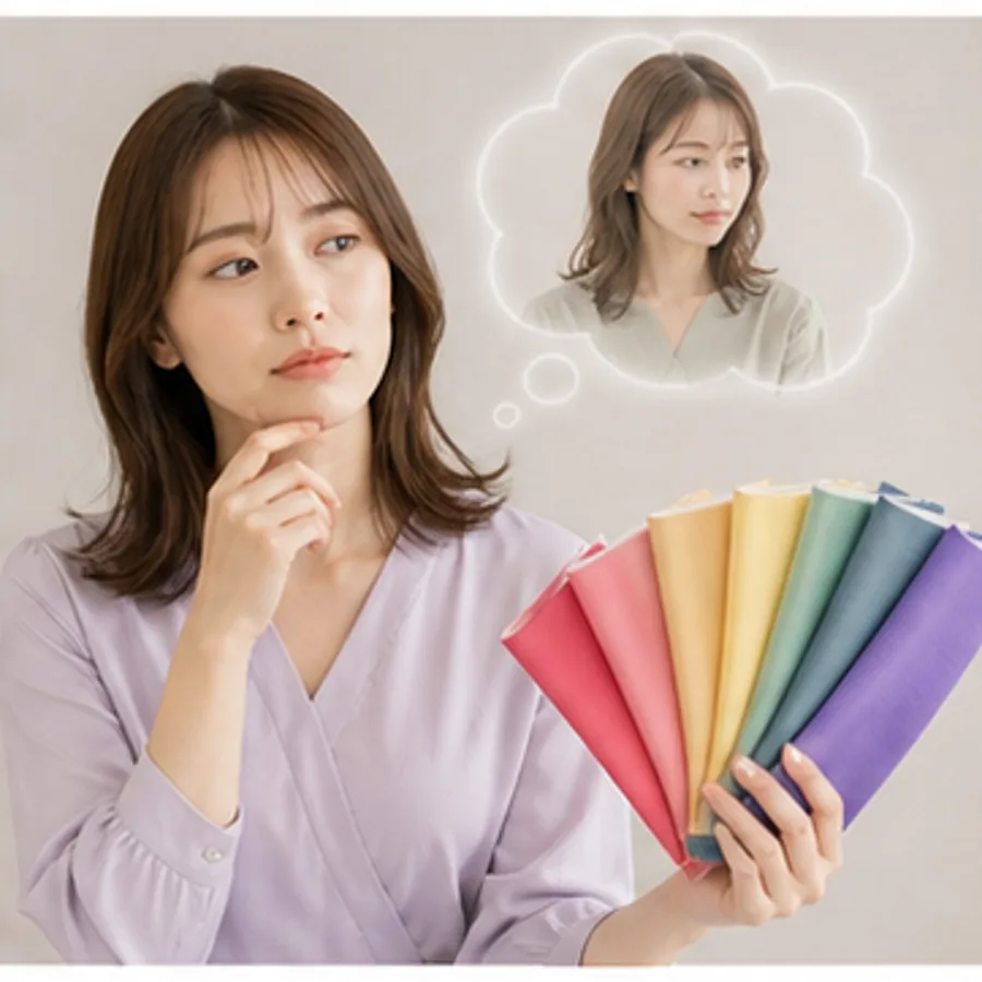 以前の診断結果を見直して似合う色を探す女性