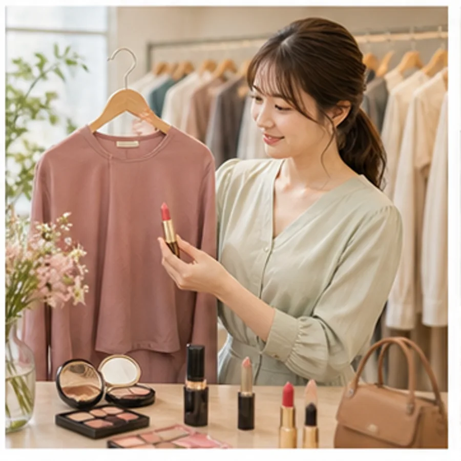 自分に似合う服とコスメを選ぶ女性
